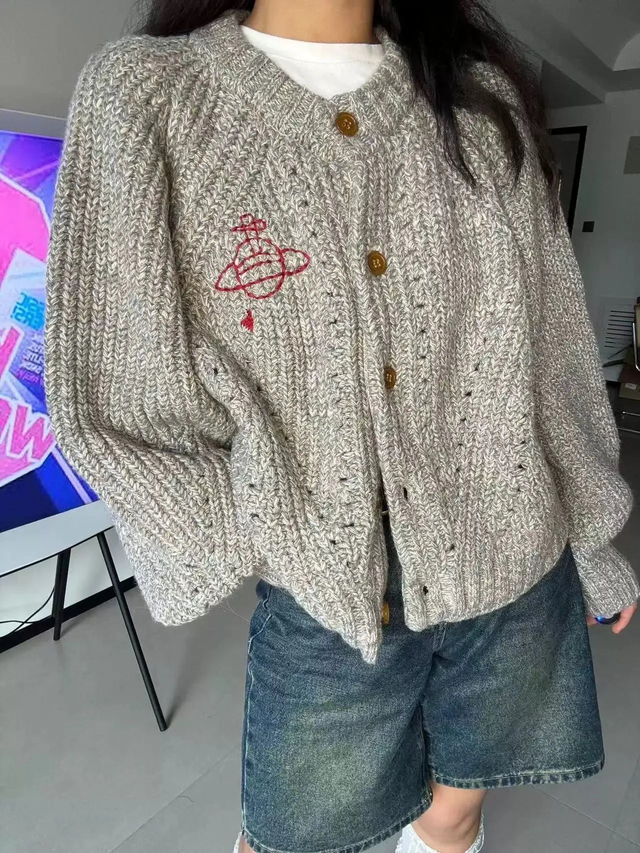 Heart Orb Wool Knit Cardigan