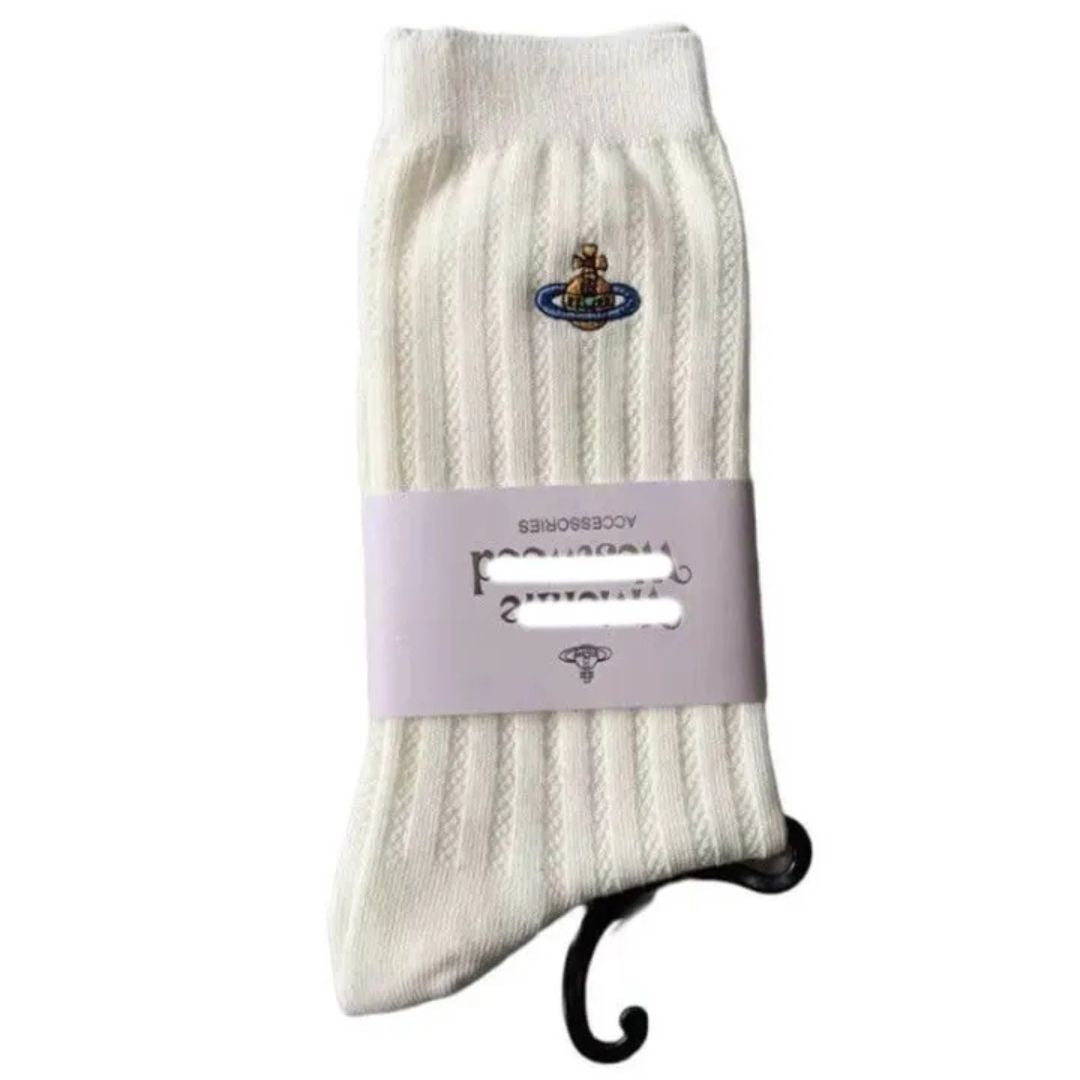 Embroidered Orb Ribbed Socks