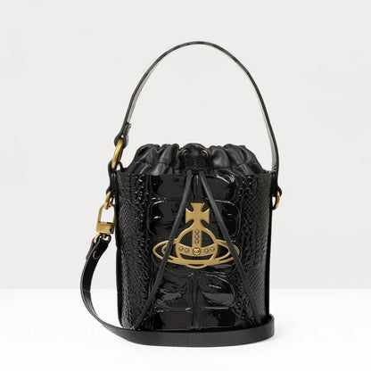 Croc-Effect Drawstring Bucket Bag