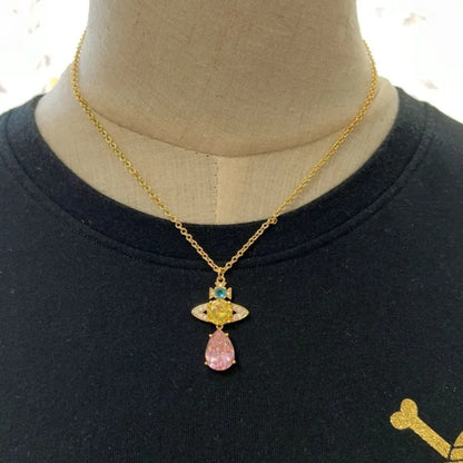 ISMENE Saturn Drop Gem Necklace