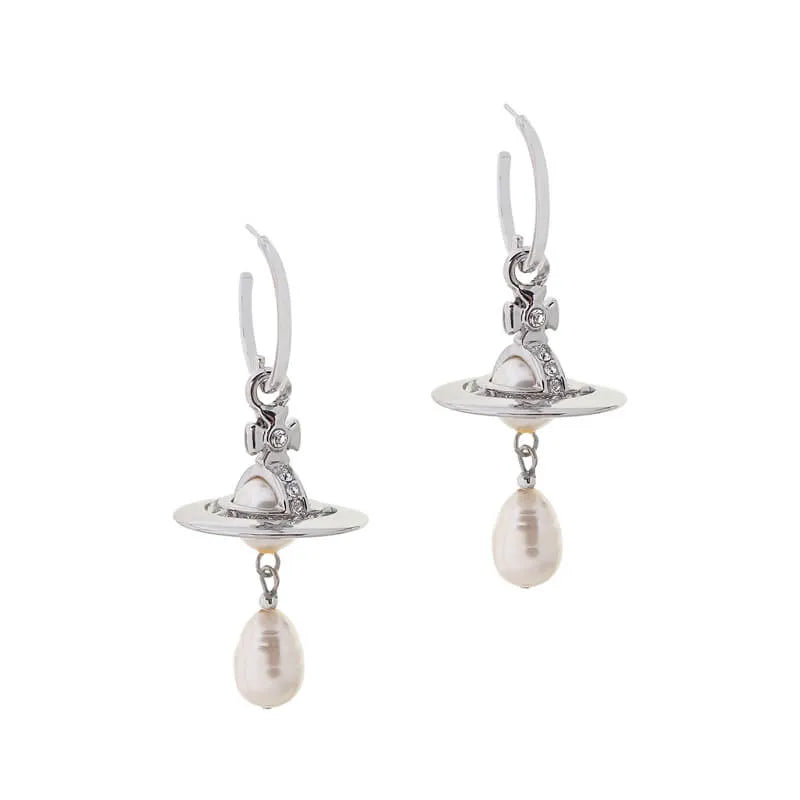 Baroque Pearl Hoop Earrings with Crystal Orb