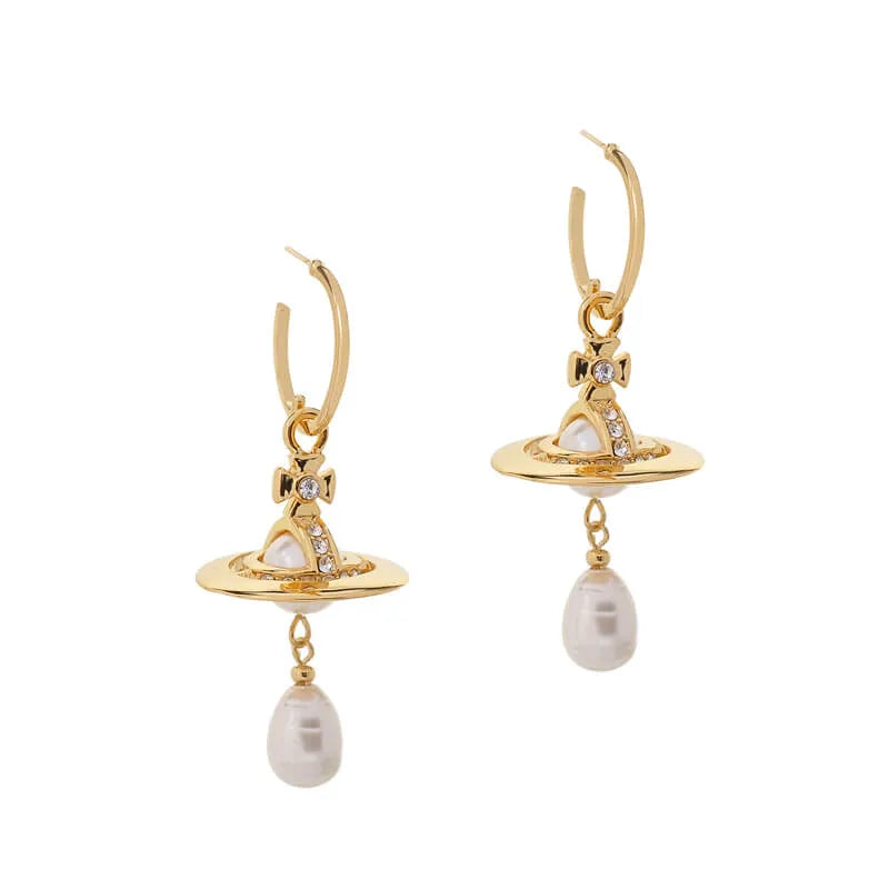 Baroque Pearl Hoop Earrings with Crystal Orb