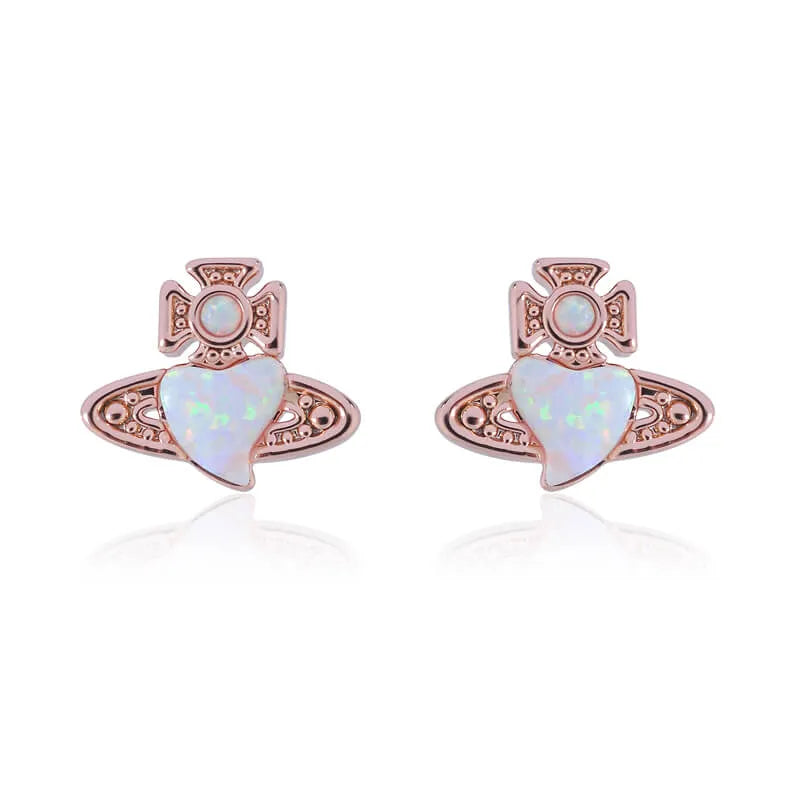 Natural Opal Heart Stud Earrings