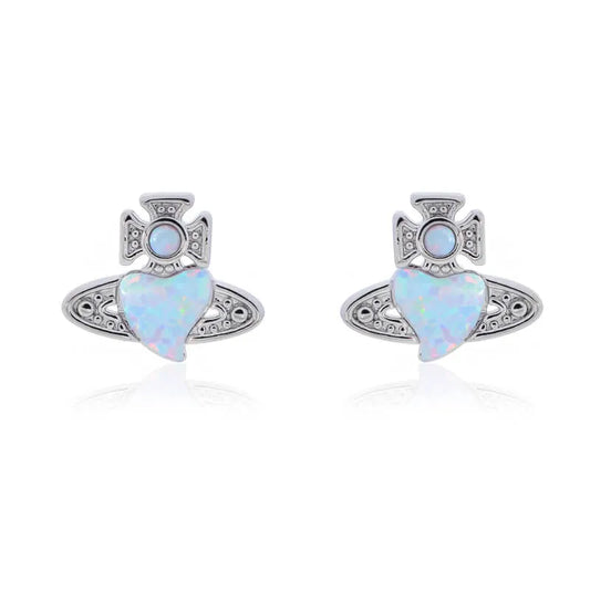 Natural Opal Heart Stud Earrings