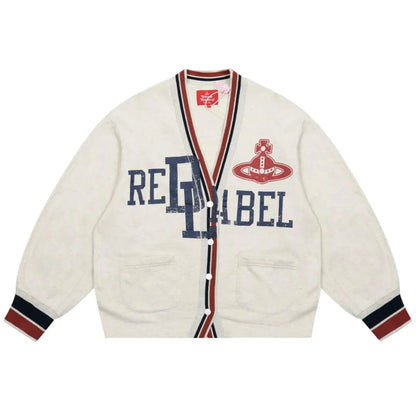 Red Label Embroidered Logo Knit Cardigan