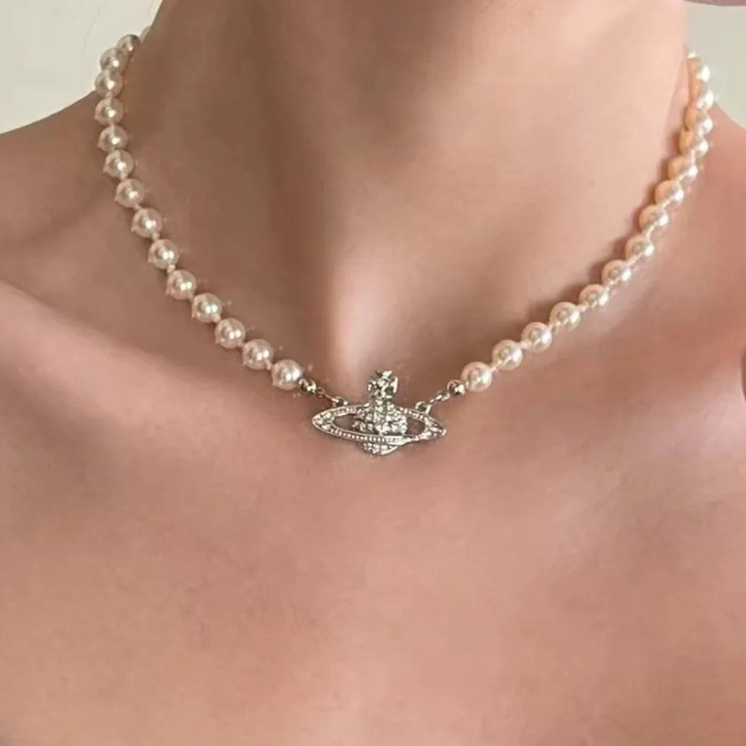 Saturn Pearl Orbit Choker Necklace
