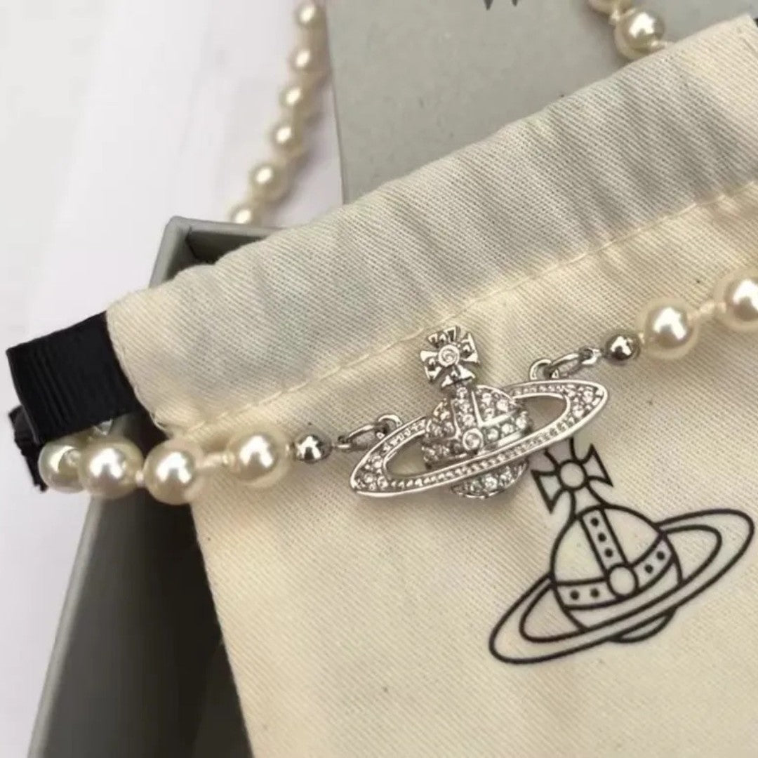 Saturn Pearl Orbit Choker Necklace