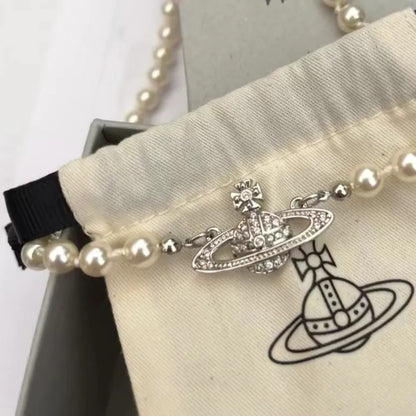 Saturn Pearl Orbit Choker Necklace