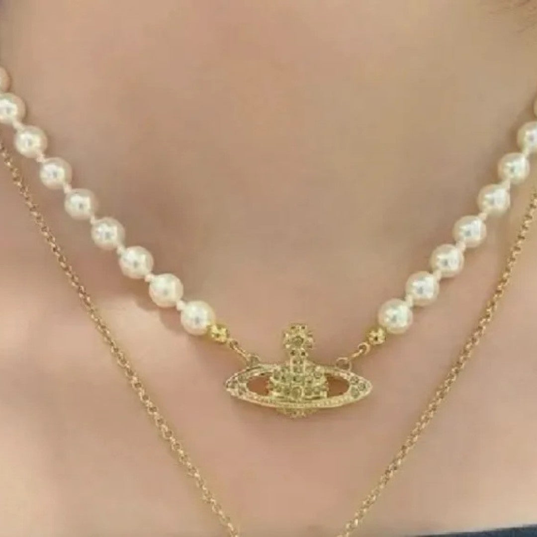 Saturn Pearl Orbit Choker Necklace