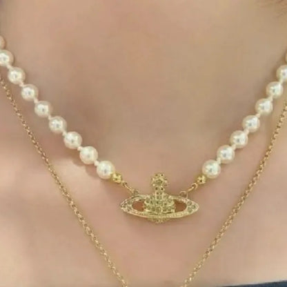 Saturn Pearl Orbit Choker Necklace