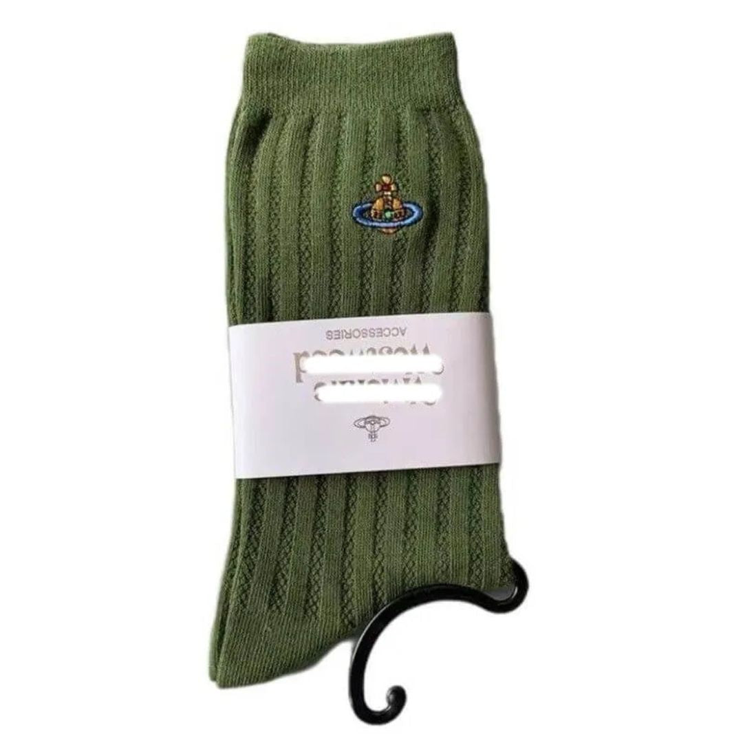 Embroidered Orb Ribbed Socks