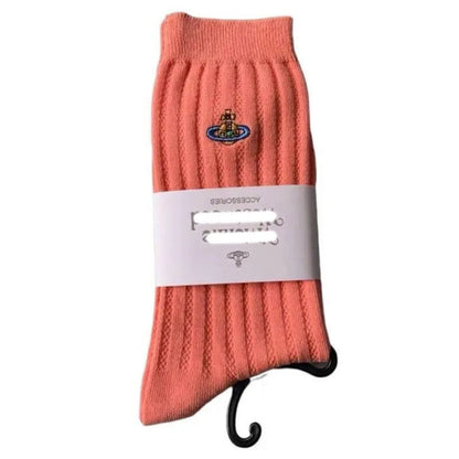 Embroidered Orb Ribbed Socks