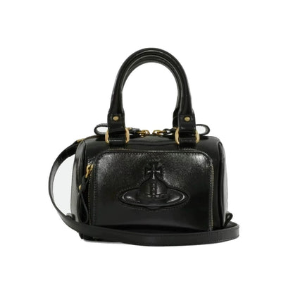 Structured Leather Boston Bag with Saturn Emblem