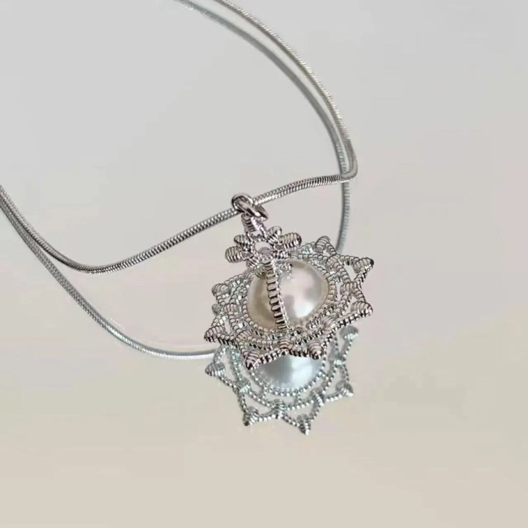 Vintage Snowflake Pearl ORB Necklace