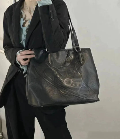 Embossed Leather Structured Tote Bag