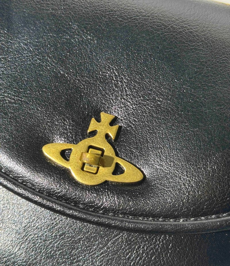 Half-Moon Chain Shoulder Bag with Saturn Emblem