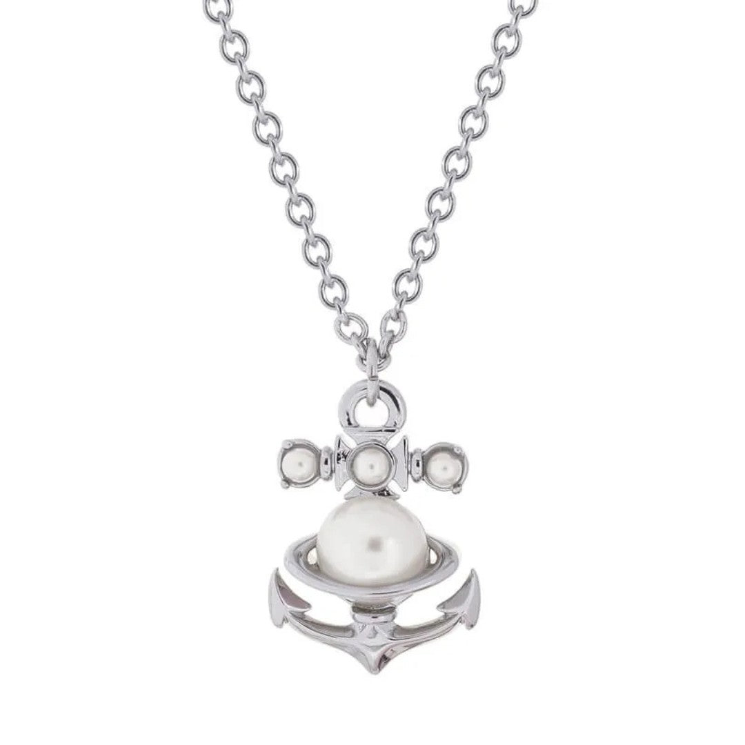 MARIALENA Petite Anchor Orb Pendant Necklace with Pearl Inlay