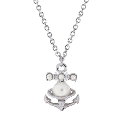 MARIALENA Petite Anchor Orb Pendant Necklace with Pearl Inlay