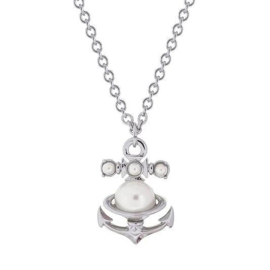 MARIALENA Petite Anchor Orb Pendant Necklace with Pearl Inlay
