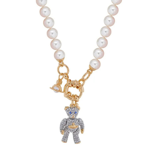 TEDDY Petite Pearl Necklace with Movable Bear Charm