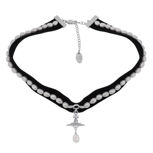 ALEKSA Velvet Baroque Pearls Choker Necklace