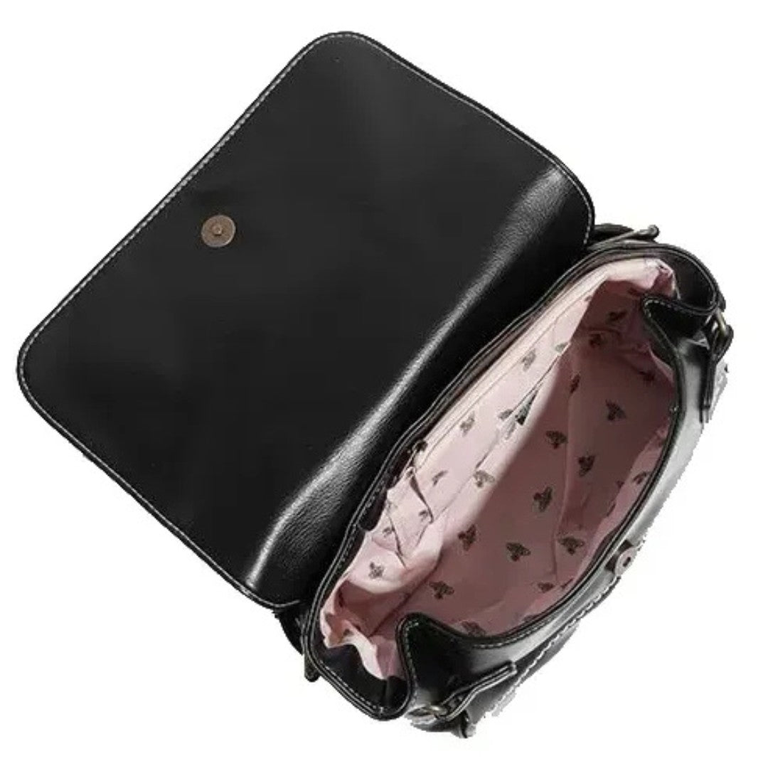 Embossed Leather Flap Shoulder Bag