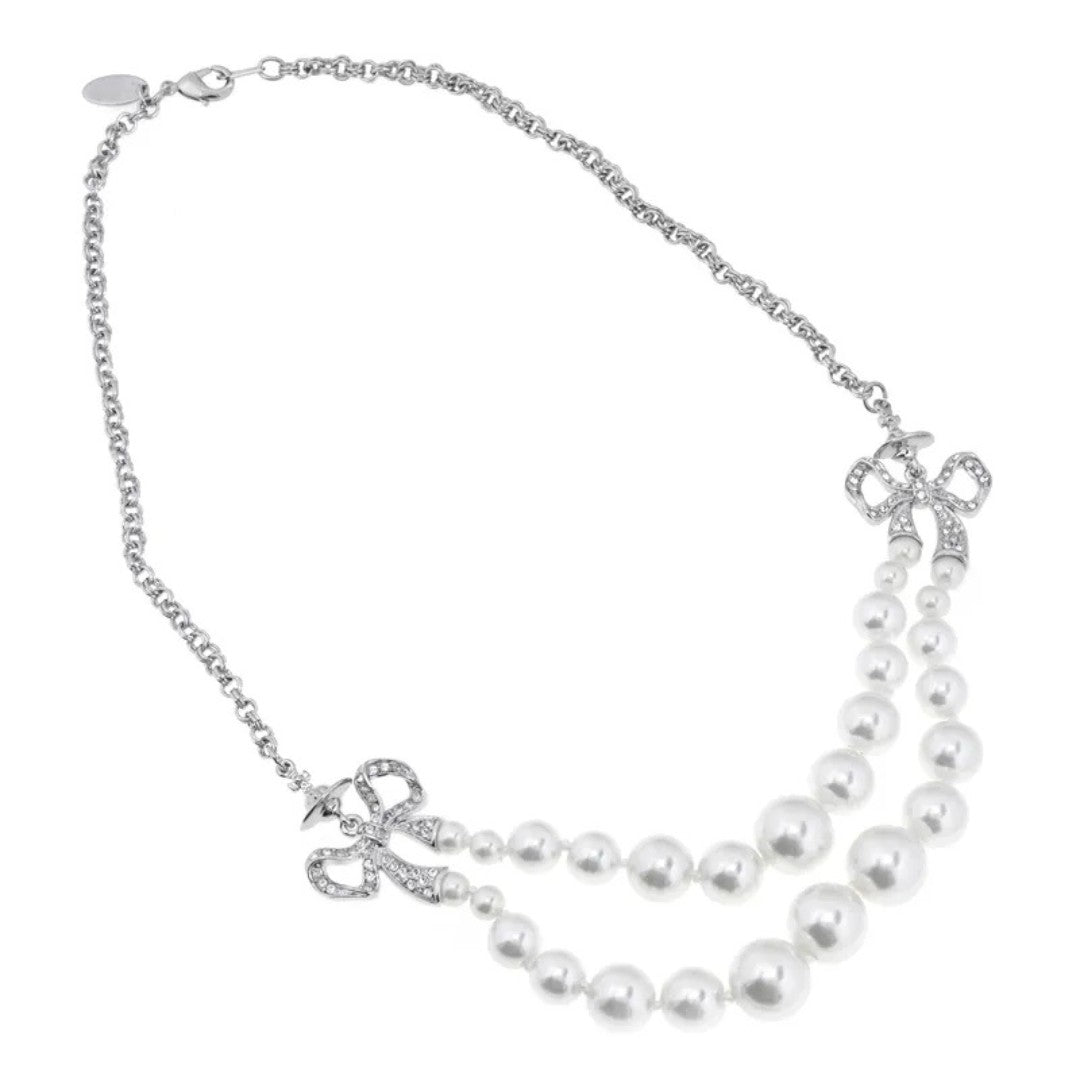 Double Ribbon Pearl Necklace