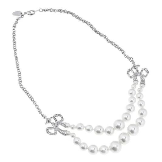 Double Ribbon Pearl Necklace