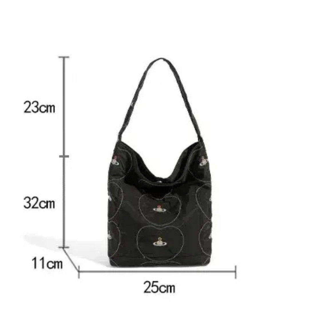 Embroidered Canvas Slouchy Shoulder Bag