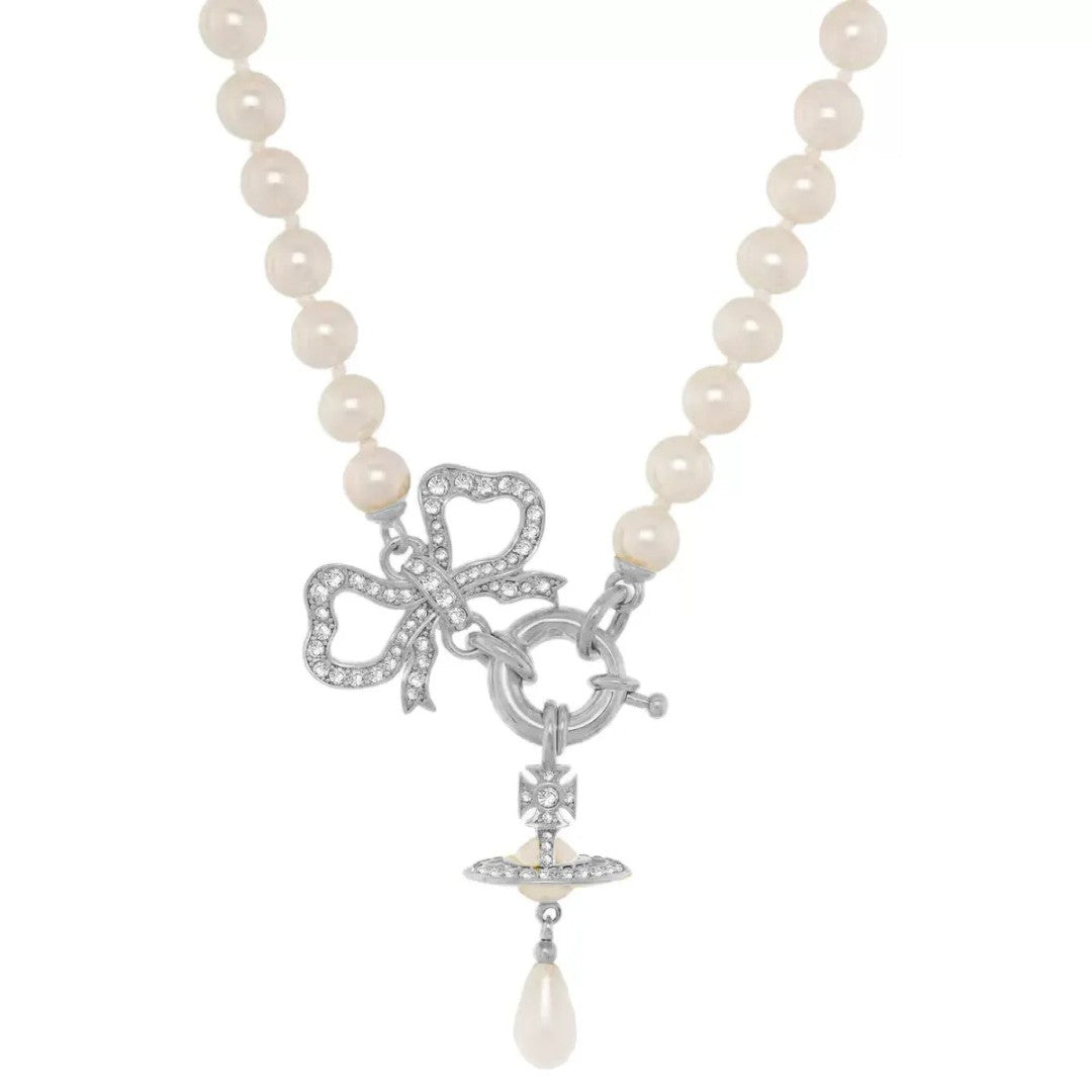 RIGOBERTA Pearl Bow Saturn Necklace
