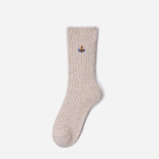 Orb Embroidered Soft Knit Crew Socks