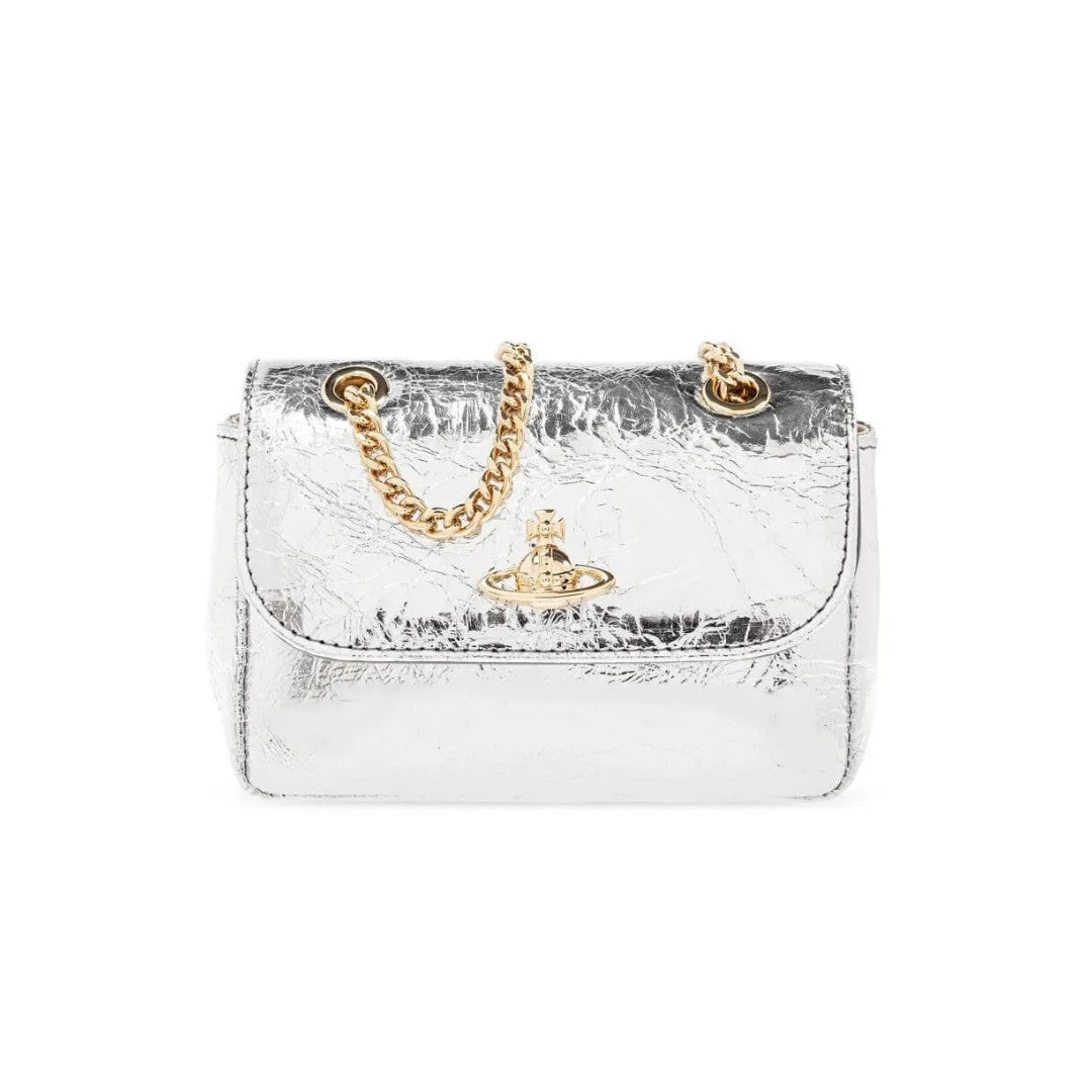 Metallic Leather Saturn Chain Crossbody Bag