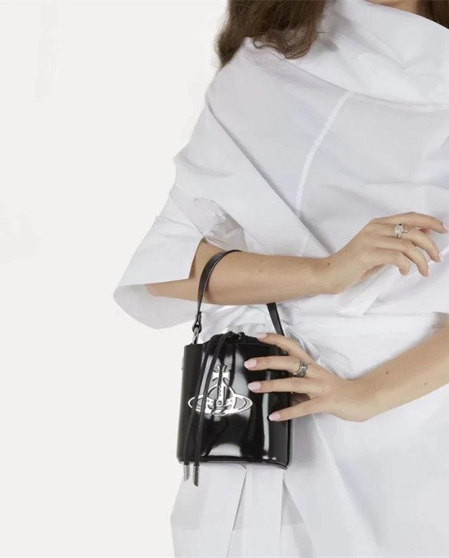 Croc-Effect Drawstring Bucket Bag