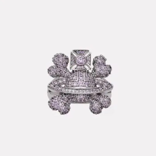 Crystalline Orb Flower Cluster Ring