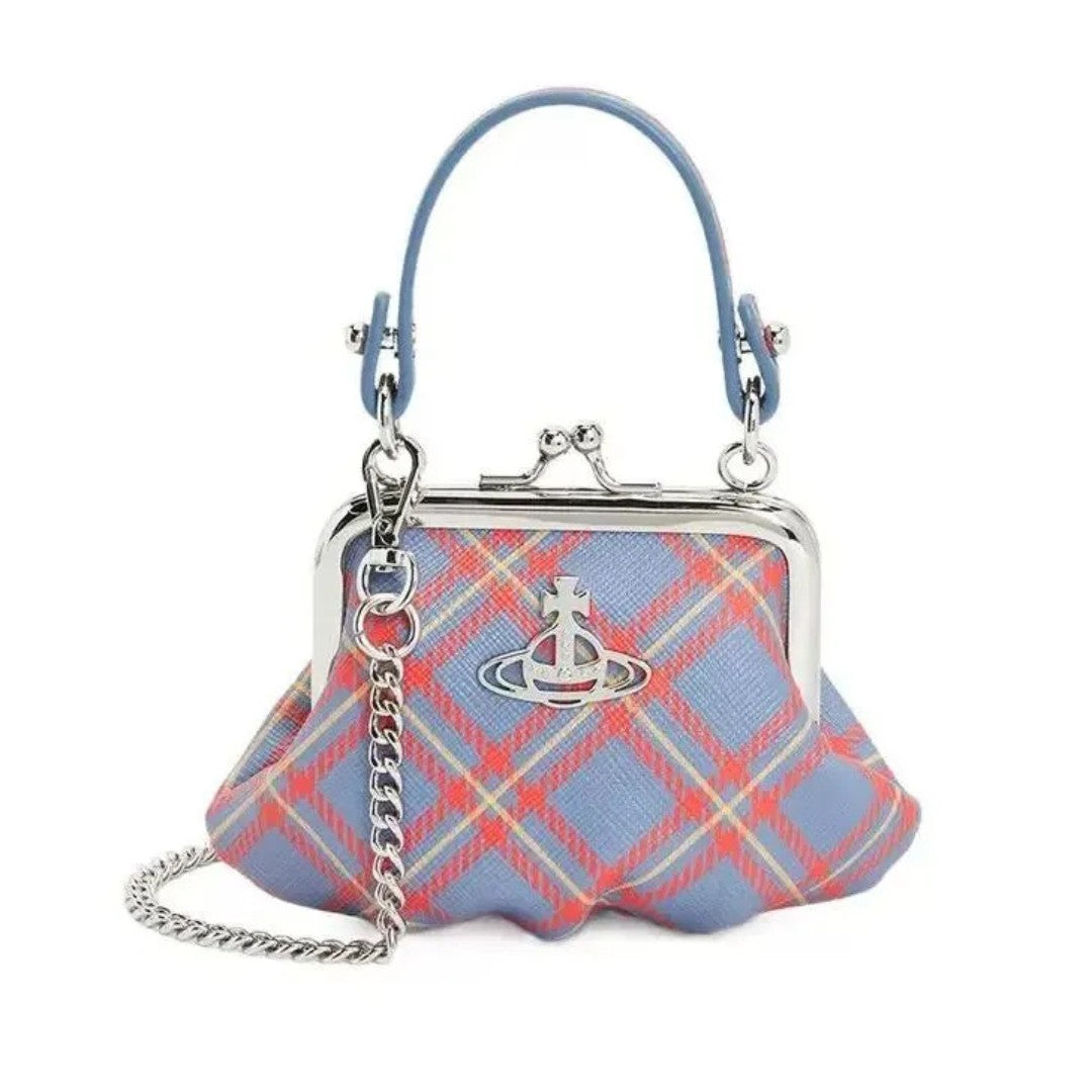 Mini Granny Frame Purse in Blue Plaid