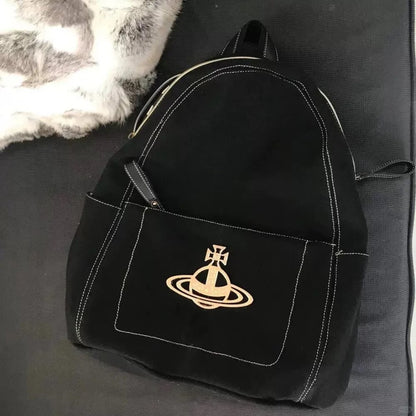 Canvas Zip Backpack with Front Emblem