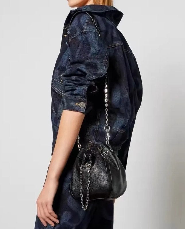 Mini Croc-Embossed Chain Bucket Bag