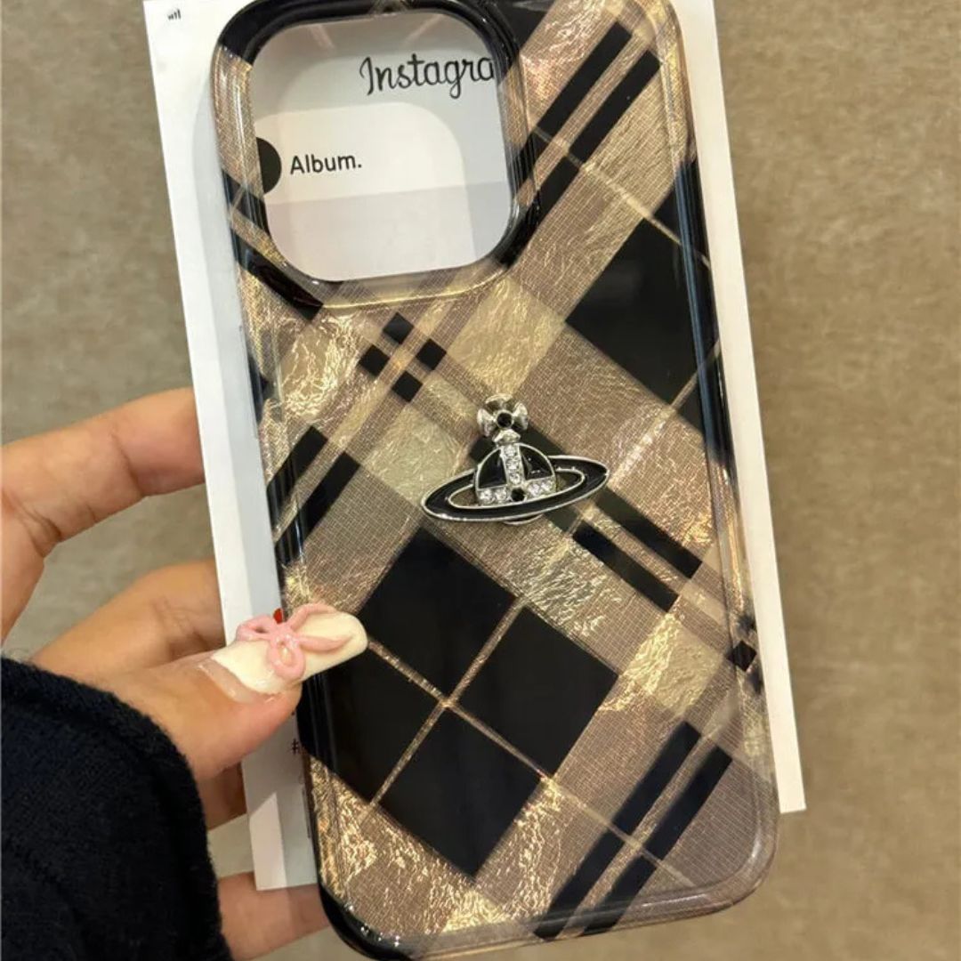Glossy Plaid Embossed Orb Phone Case