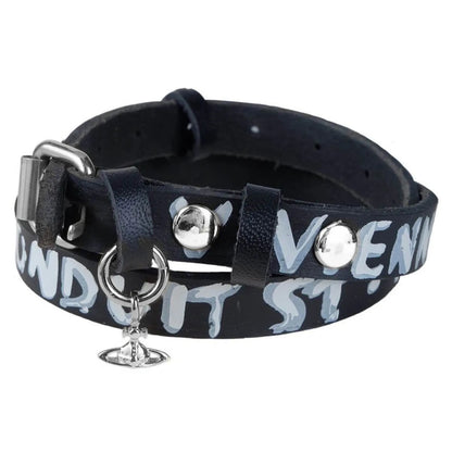 Graffiti-Print Leather Saturn Choker