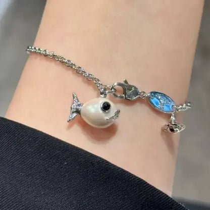 Pearl Fish Charm Bracelet