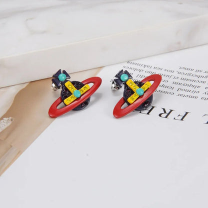 Painted Colorful Saturn Earrings