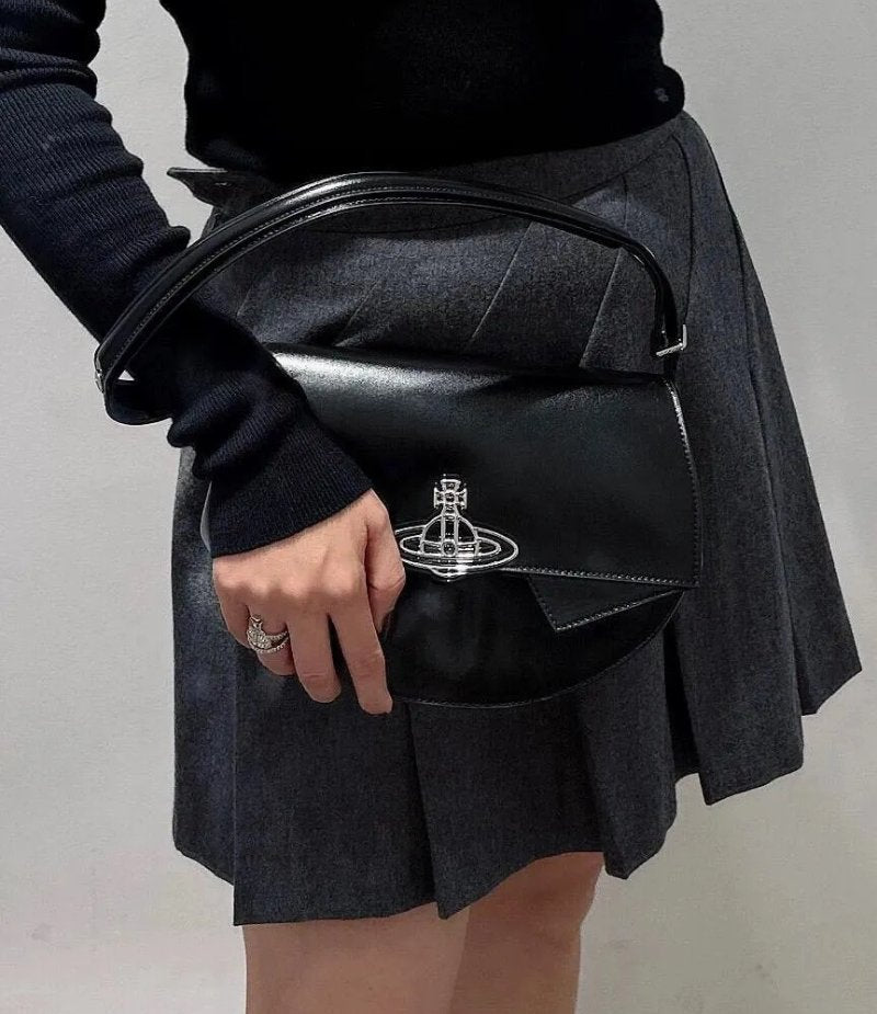 Curved Leather Saturn Shoulder Bag