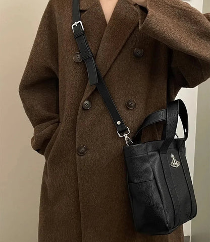 Structured Leather Tote with Pouch