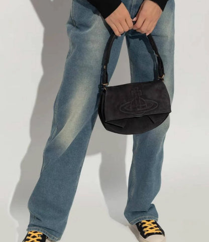 Minimal Saturn Embossed Shoulder Bag