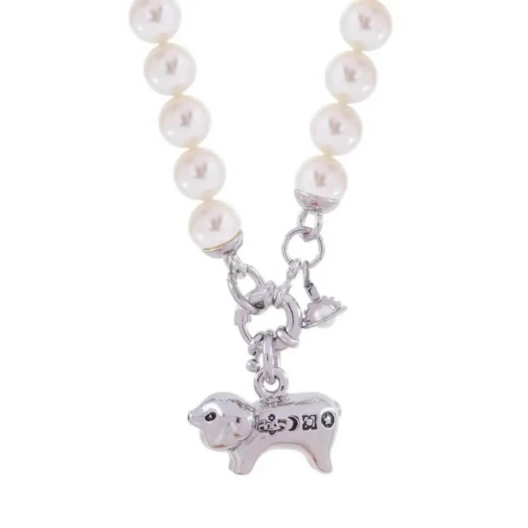 JUANITA Pig Saturn Letters Pearl Necklace