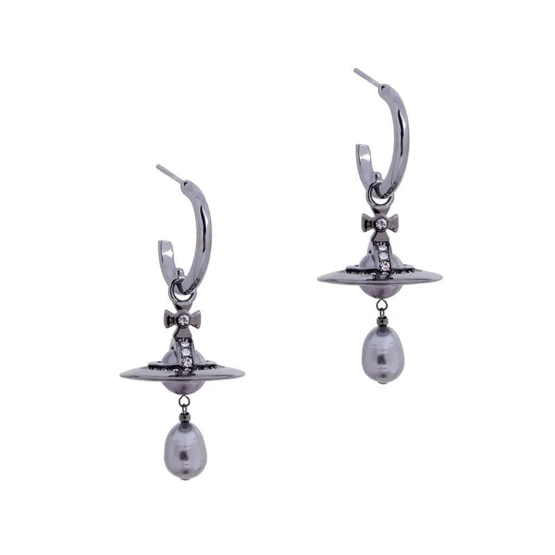 Baroque Pearl Hoop Earrings with Crystal Orb