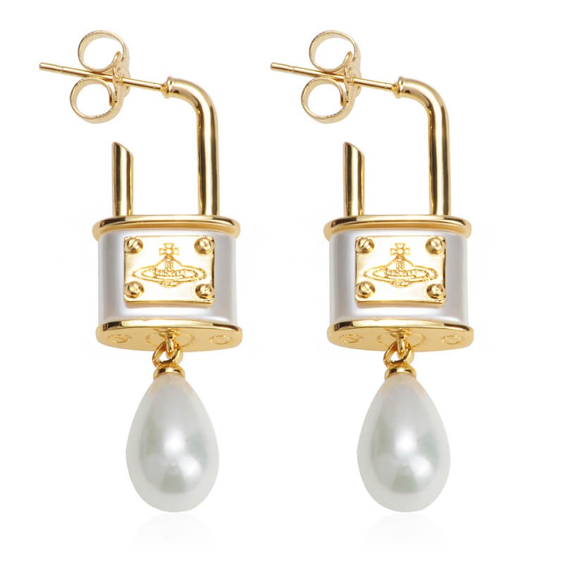 Saturn Lock Pearl Earrings (with box)