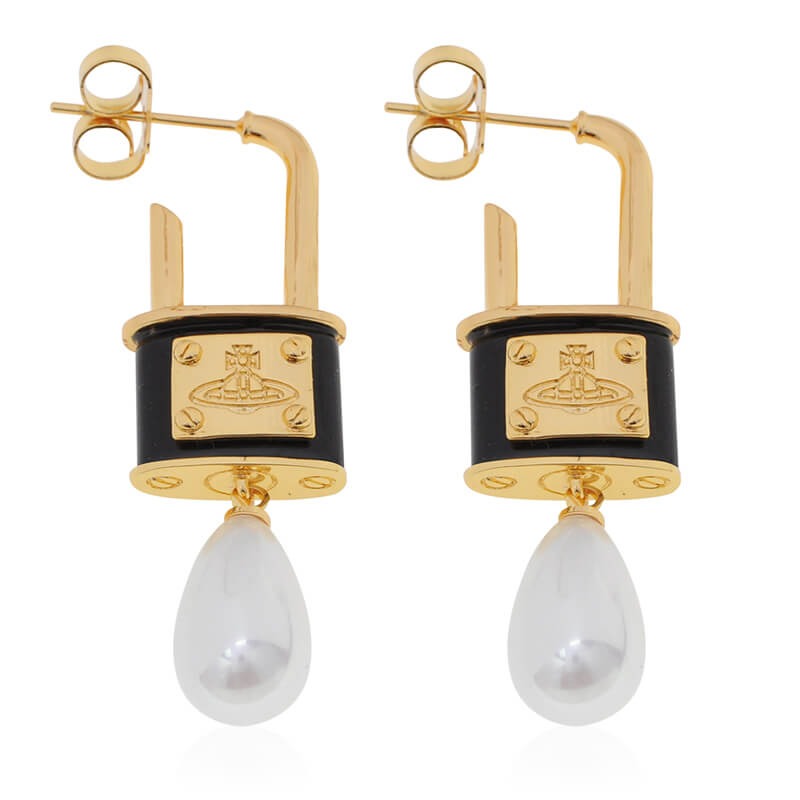 Saturn Lock Pearl Earrings (with box)