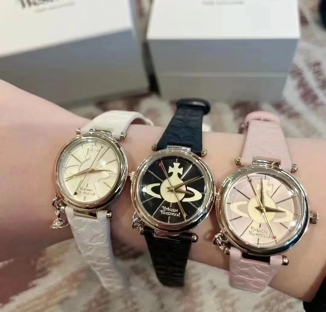 Embossed Orb Charm Leather Watch