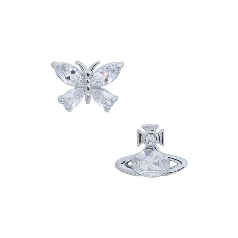 Butterfly & Orb Mismatched Stud Earrings